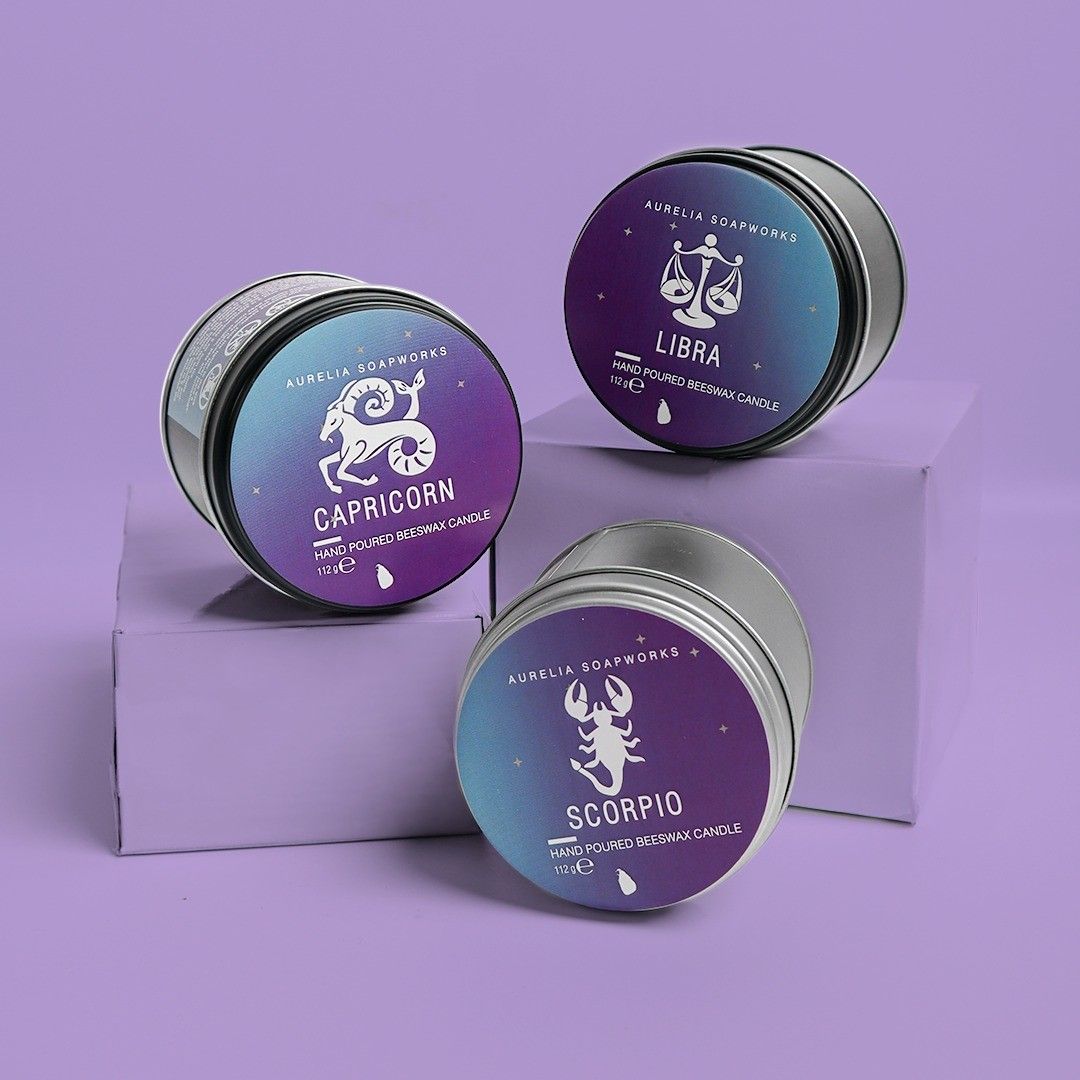 Zodiac Star Sign Beeswax tin candles, 112 grams